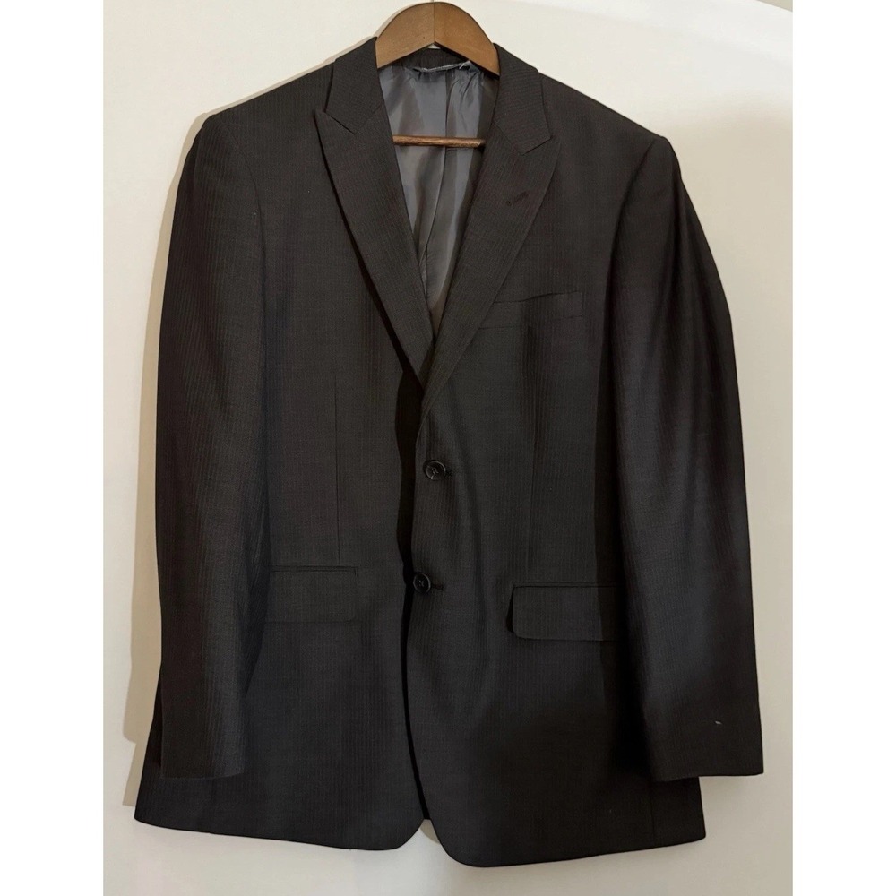 Perry Ellis Portfolio Mens 40R Gray Wool Suit Jacket Blazer‎ Stripe Sport Coat